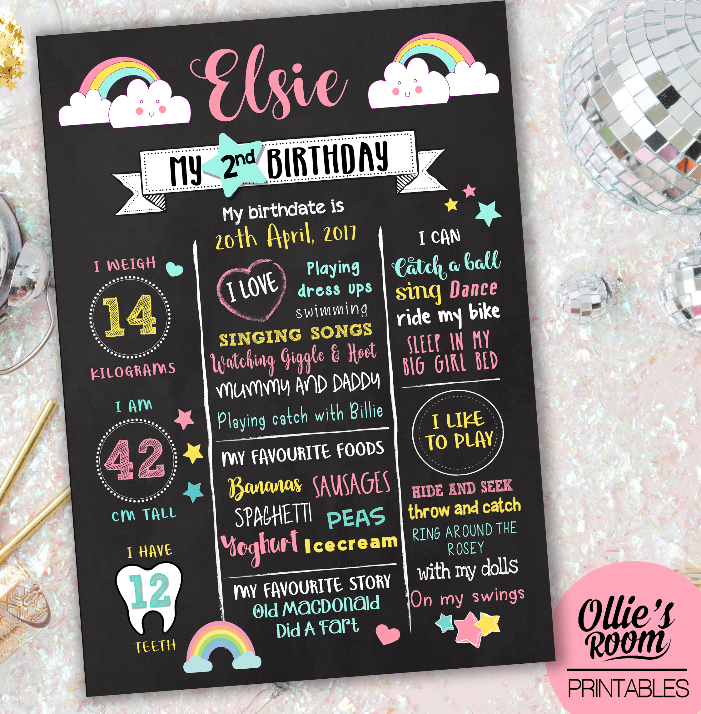 personalised chalkboard first birthday